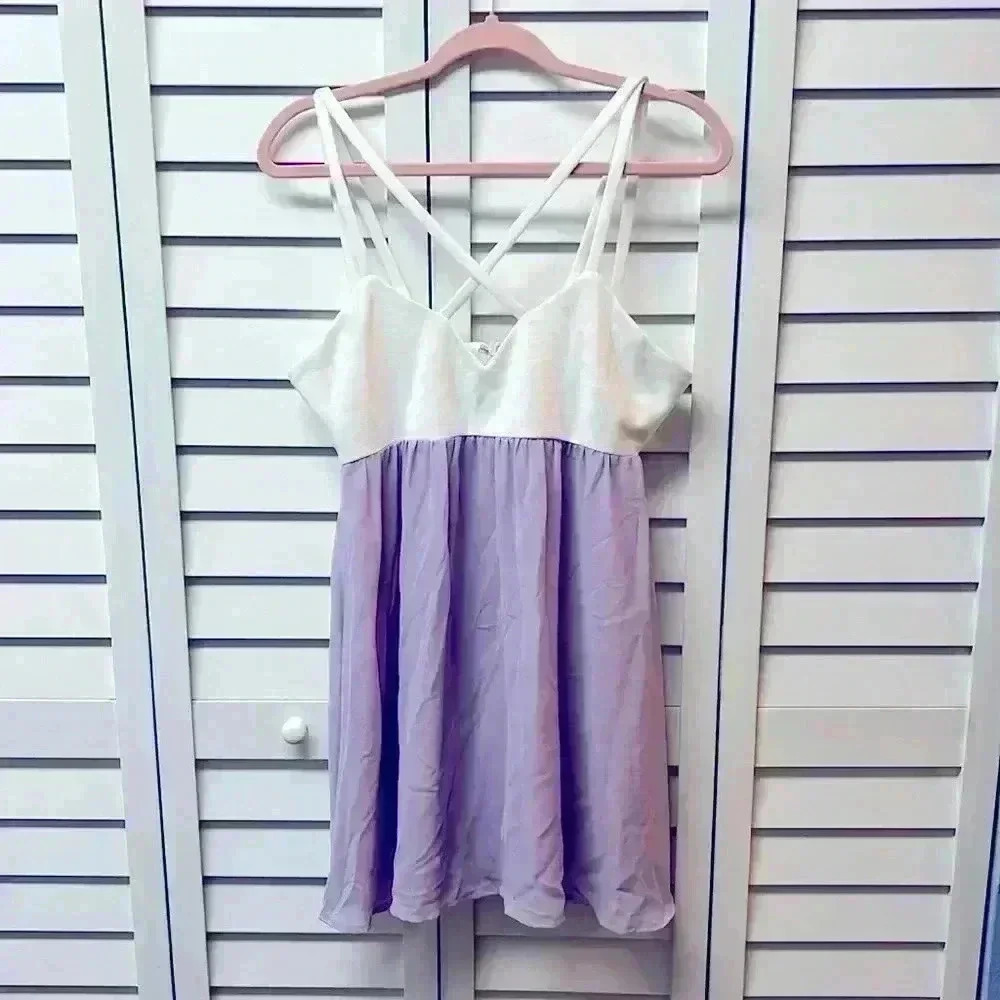 Tobi Cross Front Dress Purple & White Size Medium NWT